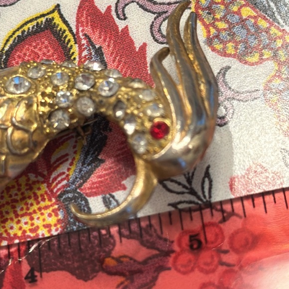 Vintage 30’s Bird of Paradise pot metal w/vermeil/rhinestones brooch 5 3/8” - Picture 11 of 14